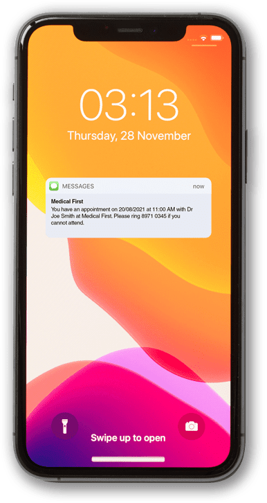 A phone lock screen with sms alert from the Zedsms application